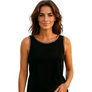 CHICOâs Travelers Black Animal Print Trim Sleeveless Tank Top